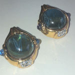 Toplin Weinberg Gold Tone & Blue Poured Glass Clip Earrings Photo 0
