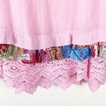 CALESSA Pink Embroidered Lace Hem Front Tassel Tie Long Sleeve Tunic Top Medium Photo 4