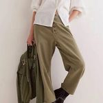 Free People We the Osaka Mid-Rise Barrel Texturized Olive Green Jeans 26 Photo 1