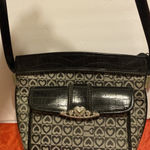 Faux Alligator & Fabric Handbag, Embossed Hearts Blackw/ Silver Heart Accents Photo 0