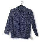 Blue Floral Abstract Print Button Down Shirt Long Sleeve Lightweight Blouse (M) Blue Size M Photo 1