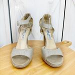 Jimmy Choo  015 Lancer Crystal Suede Strappy Heels Shimmer Silver Open Toe 37 Photo 3