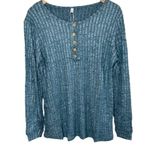 Misfay Womens Blue Ribbed Soft Long Sleeve Henley Top Size Large Photo 1