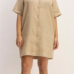 Everlane NWT The Linen Short-Sleeve Shirt Dress – Khaki – Size S Photo 0