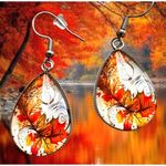 Fall Leaves Earrings New Teardrop Thanksgiving Autumn Leaf Season Dangle… Silver Photo 0