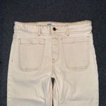 ZARA High Waist Mini Flare Jeans Beige Cream Raw Hem 10 Preppy Boho Patch Pocket Photo 3