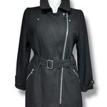 EXPRESS Womens Wool Blend Jacket Belted Asymmetrical Zip Trench Coat Black XL Photo 0