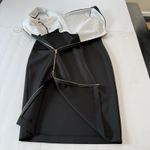 Calvin Klein NWT Calvin Klein Black White Asymmetrical Scuba Stretch Sheath Dress Size 10 Photo 7