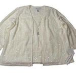 Alfred Dunner  Ivory Cardigan Sweater Sequins Attached Knit Shell & Necklace XL Photo 0