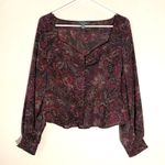Modcloth  Lightweight Paisley Black Red Flowy Long Sleeve Top Women's size Medium Photo 0