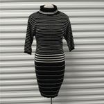 Area Stars Womens Sweater Dress Sz Large Black White Stripe Mockneck Ribbed Knit Photo 1