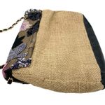Floral Embroidered Sequin Woven Jute Clutch Shoulder Bag Purple Photo 13