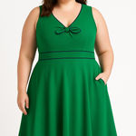 Hutch Anthropologie Navy Piping Green Bowtie Dress, XL Photo 0