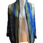 Chico's mesh blue white green swimsuit cover up size 3. Art to wear watercolor Photo 0