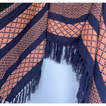 Free People Boho Western Fringe Poncho Geometric Weave Pattern Wrap Shawl OS Photo 3