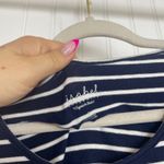 Isabel Maternity Navy Blue & White Striped Ruched Side Short Sleeve Dress Size S Photo 3