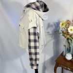 Dance & Marvel Cropped Hooded Flannel + Knit Pieced Shacket Distressed ~Small💛 Photo 4