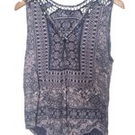 Lucky Brand Blue Cream Lacey Print V-neck Tunic Tank Top Size Medium Photo 0