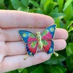 Vintage Thin Colorful Glittery Butterfly Brooch Gold Photo 2