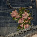 American Eagle  floral rose embroidered raw hem stretch denim jean shorts‎ size 4 Photo 4