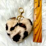 Leopard Print Faux Fur Heart Bag Charm Keychain New Tan Photo 5