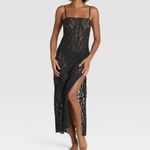 Auden black floral lace slip midi lingerie dress spaghetti straps slit Small Photo 4