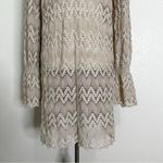 Free People  Simone Crochet Lace Neutral Combo Bell Sleeves Dress, Sz Small Photo 10