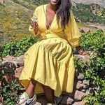 Derek Lam COLLECTIVE Yellow V-Neck Hourglass Twist Front Tiered Mini Dress 36 Photo 13