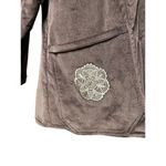 Vintage Dark Chocolate Brown Velvet Blazer Embroidered Ivory Floral Pattern Size M Photo 7