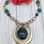 Lia Sophia Gold Tone & Green Chunky Chain Pendant Necklace Statement Boho 18" Photo 1