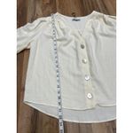 ZARA NWOT TRF Blouse Sz XSmall Linen Blend Puff Sleeve Iridescent Shell Buttons Photo 7