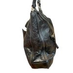 Coach  Camelia Black Distressed Leather Shoulder Bag, Silver Hardware Teal Lining Photo 3