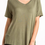 Double Zero Olive Green Soft Slouchy V Tee Asymmetrical 1X Photo 0