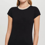 Goldie Charcoal Gray Metallic Tipped Ringer Tee Sz L Photo 0