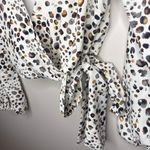 J.O.A. Cropped Leopard Print Wrap Crop Top Large Animal Print Long Puffed Sleeve Photo 3