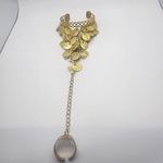 Belly Dancer Gold Tone Coin Cuff Bracelet & Attached Ring Photo 1