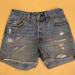 Levi's ποΈ 501 Blue Medium Wash Distressed Long Denim Jean Shorts Size 25 Photo 0