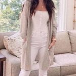 Anthropologie DONNI Ribbed Open Front Cardigan Pockets Light Grey One Size OSFA Photo 0