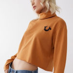 True Religion  Turtleneck Raw Hem Gold Crop Top size Medium Photo 0