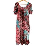 Handmade Muumuu Dress Zebra Tiger Stripes Puffed Sleeve Midi Embellished Pink Pink Size M Photo 1