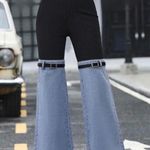 Nwt, Lavishly Paris Two Tone Denim Flare Leg Pants. Photo 0
