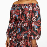 Preppy Girl‎ Palm Beach Cotton Floral Tropical Off The Shoulder Dress Sz XS/S Photo 0