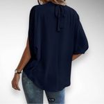 EMERY ROSE Women's Navy Tie Back Batwing Sleeve High Photo 1