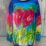 carole little Size L//Vintage 90s Novelty Print Tulip Floral Silk Dress Photo 0