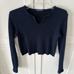 Brandy Melville Rib Crop Long Sleeve Sweater Top Navy Blue Photo 1