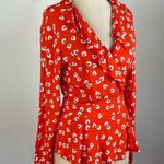 Ganni  Silvery Crepe Wrap Top in Big Apple Red Photo 2