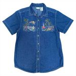Vintage Bobbie Brooks Denim Shirt Womens M Embroidered Tropical Cotton Button Up Blue Size M Photo 0