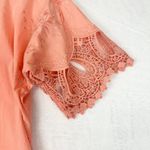 XCVI Top Women's Small Crochet Embroidered Cotton Half Sleeve V-Neck Coral Photo 3