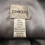 Chicos Womens Metallic Genuine Leather Jacket Size XL Silver Maximalist Mob Wife Photo 6