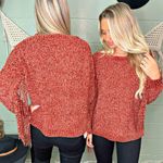 NWT BiBi Chenille Fringe Longsleeve Sweater Boho Western in Vintage Brick XL Orange Photo 3